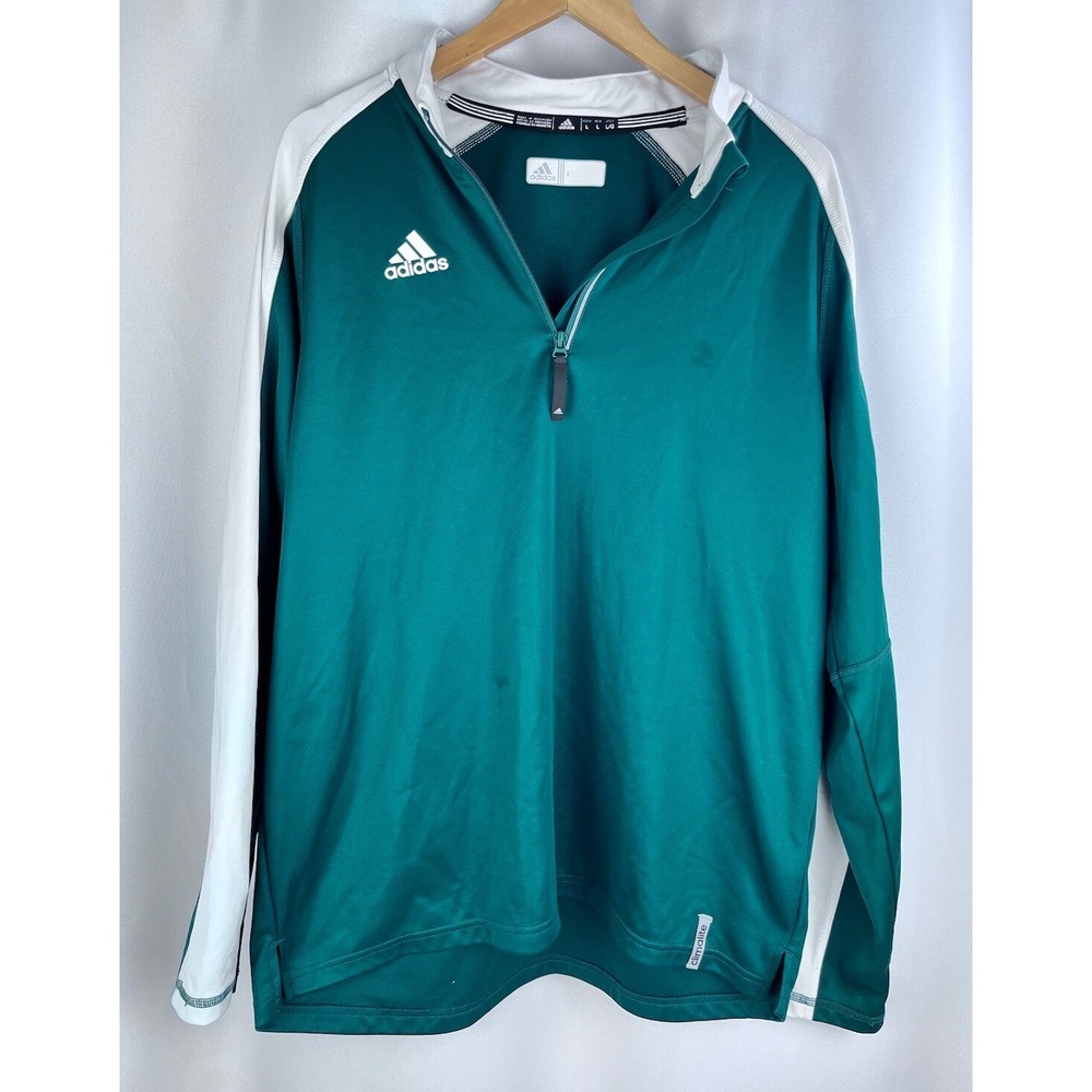 Adidas 1/4 Zip Pullover Sweater‎ Mens Large Green White Golf Active ware jacket